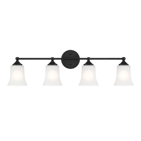 Designers Fountain Bronson 31.75in 4-Light Matte Black Transitional Indoor Vanity Light with Etched Glass Shades D278M-4B-MB
